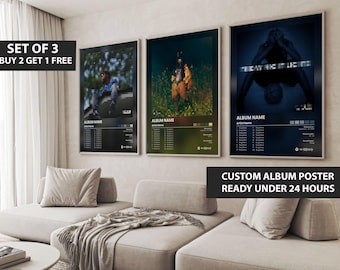 Conjunto de 3 pósteres de álbum personalizados, decoración de habitación personalizada, cualquier álbum, impresión musical estética, música personalizada, carátula de álbum, elige la tuya