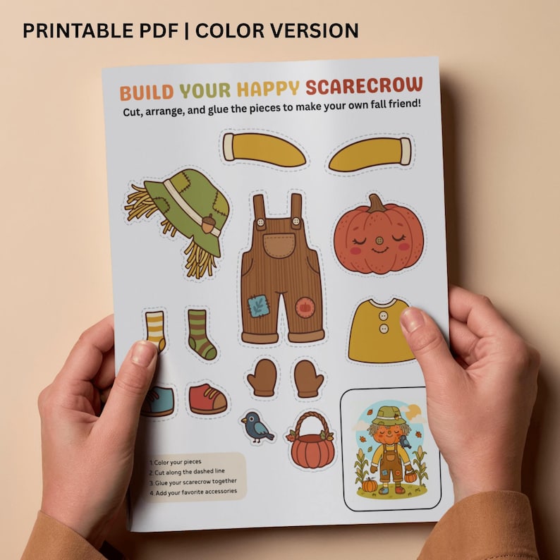 Build a Scarecrow Printable Craft, 3D Fall Cut & Paste Activity for ...