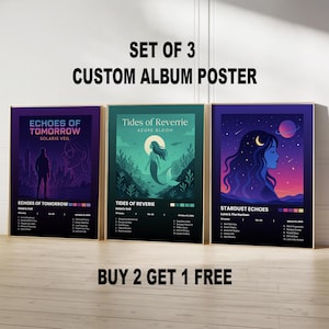 Zestaw 3 niestandardowych plakatów albumowych, spersonalizowany wystrój pokoju, poproś o dowolny album, estetyczna sztuka wydruków muzycznych, spersonalizowana muzyka, sztuka albumu, wybierz własną