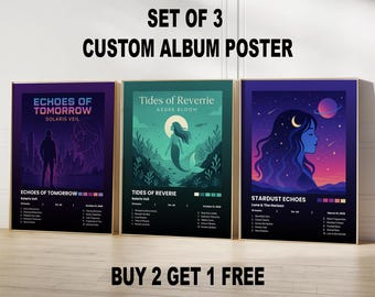Conjunto de 3 pósteres de álbum personalizados, decoración de habitación personalizada, cualquier álbum, impresión musical estética, música personalizada, carátula de álbum, elige la tuya