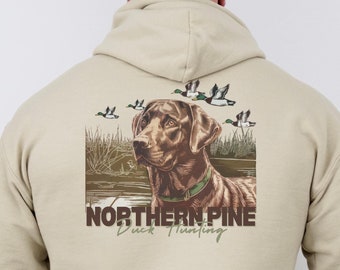 Duck Hunting Hoodie | Brown Lab Hunter Gift | Duck Hunting Bird Dog Sweatshirt | Chocolate Brown Labrador Retriever Gift for Wetland Hunter