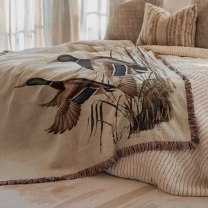 Hunting Cabin Cozy Cotton Blanket | Woven Throw Mallard Duck Blanket