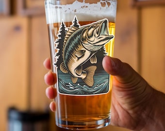 Beer Glass Largemouth Bass Fish Pint Glass Gift for Fishermen Fresh Water Great Lake Fly Fishing Gift for Him Man Cave Decor Lake House Gift