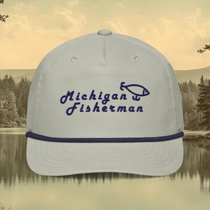 Embroidered Michigan Fishing Hat Gift | Retro Fishing Golf Rope Cap | Michigan Fisherman Vintage Snapback | Hat for Fresh Water Fishing