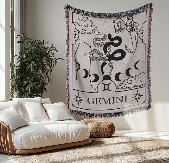 Woven Throw Blanket Gemini Zodiac Fringe Tapestry Celestial Dorm Room Wall Decor May and June Birthday Gift Couch and Bed Blanket Etsy