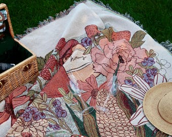 Christmas Gift for Grandma: Woven Throw Blanket | Grandma Blanket Fringe Tapestry | Farmer&#39;s Market Floral Blanket | Throw Blanket for Couch
