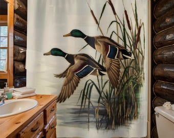 Hunting Cabin Shower Curtain | Duck Hunting Decor | Mallard Duck Shower Curtain | Duck Lovers Bathroom Decor  | Hunting Cabin Aesthetic Gift