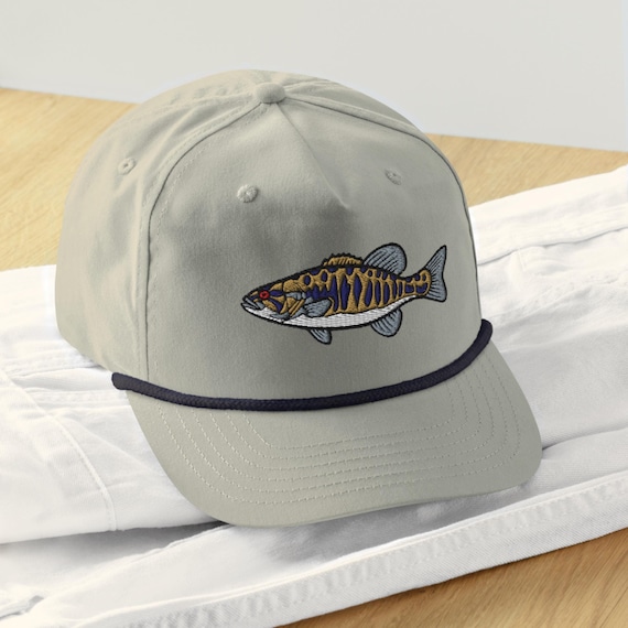 Smallmouth Bass Fishing Rope Hat | Vintage Embroidered Bass Fishing Gifts for Fishermen | Retro Fishing Snapback | Smallmouth Bass Rope Cap