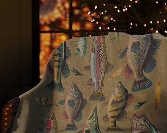 Fresh Water Fishing Blanket | Trout Fish Blanket | Bass Fishing Gift | Fly Fishing Gift for Fishermen | Lake House Gift Hunting Cabin Decor