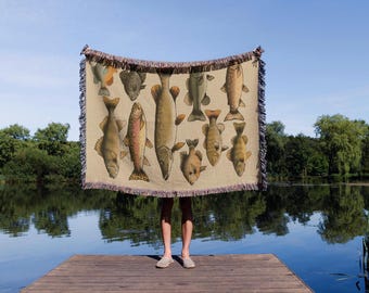 Woven Throw Blanket: Northern Fresh Water Fish, Trout, Fishing Blanket, Woven Tapestry Blanket, Woven Throw Blanket, Fishing Gift for Him