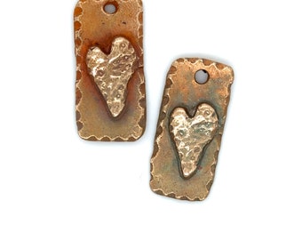 Set of 2 Hand-Wrought Heart Charms