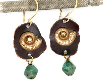 Bronze and Turquoise Ammonite Earrings