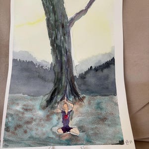 Handpainted watercolor 9x12 inches “Grounded”