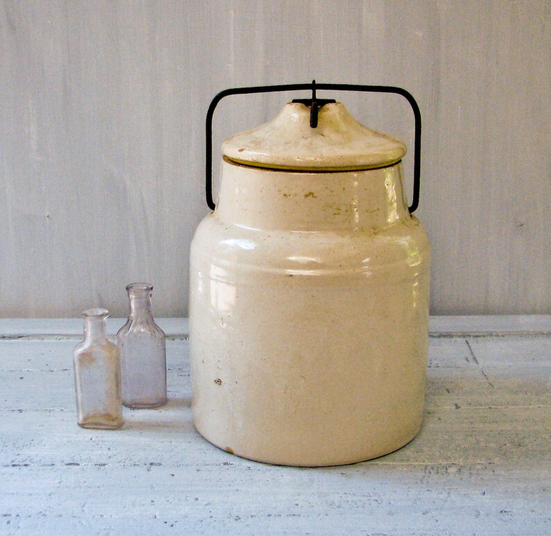 Vintage Crock with Lid Cream Color Etsy