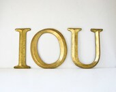 IOU or Oui  - Gold Letters - Wall Hung Letters - Desk Office  Business Decor - Industrial
