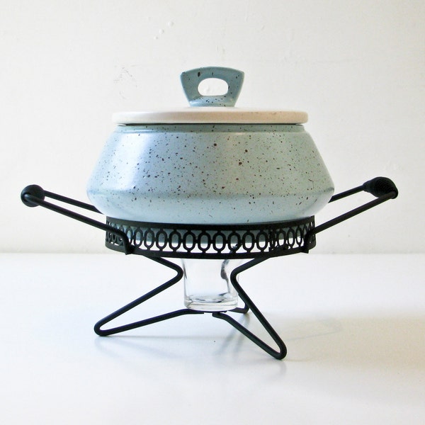 1950s Atomic Era Casserole - Chafing Dish -  Turquoise - Splatter Design