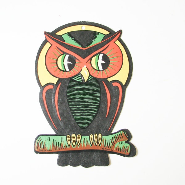 Halloween Owl, Embossed Cardboard Decoration, Vintage Diecut