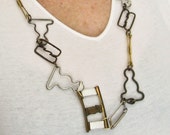 Collier de boutons en métal, Vintage boucles, collier Long, liens en métal, déclaration, or, Bronze et argent liens - insolite