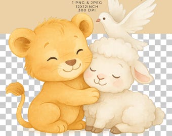 Lion, Lamb & Dove Sublimation Graphic: Christian Nursery Art