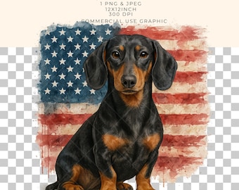 Patriotic Dachshund Clipart: USA American Flag Design (Digital Download)