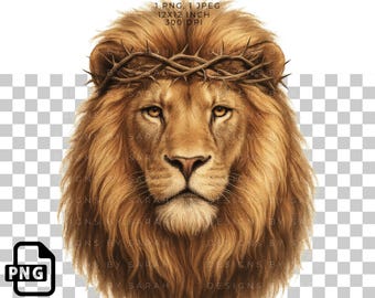 Lion of Judah PNG: Christian Crown of Thorns Design (Digital Download, 12x12in