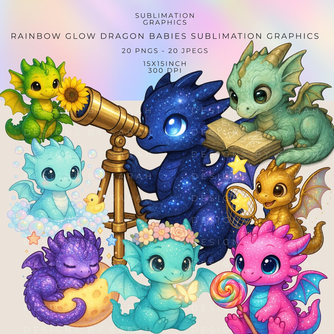 Rainbow Dragon Babies Clipart Bundle: Celestial PNG Graphics - Etsy