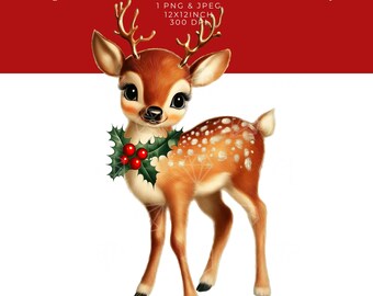 Vintage Reindeer Christmas Sublimation Graphic: Retro Holiday Design