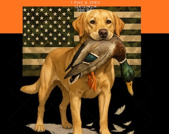 Labrador Duck Hunt Sublimation Graphic: Camo Flag Hunter Dog (Digital Download)