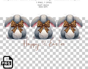 Leopard Bow Easter Bunny Trio PNG: Coquette Sublimation Graphic