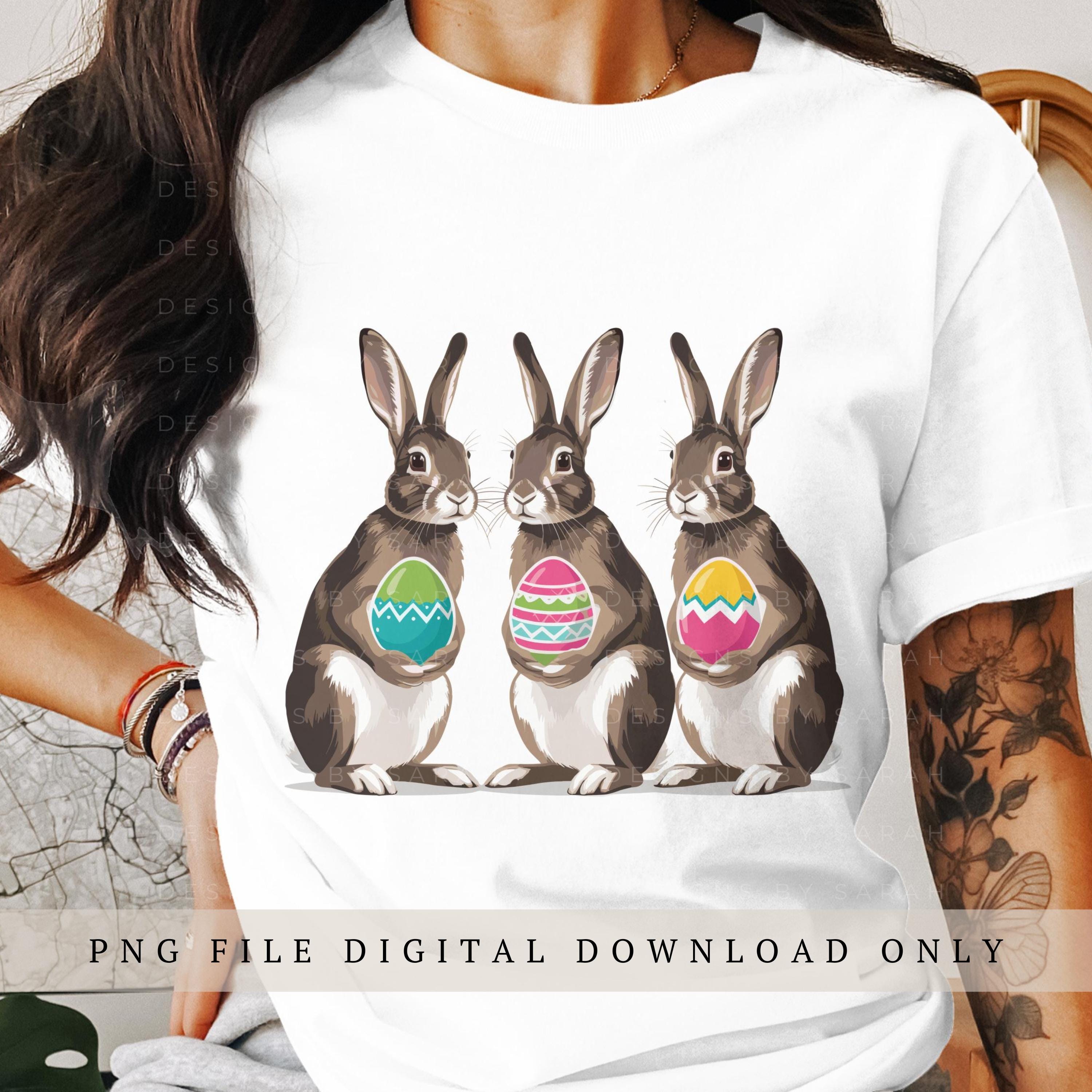 Easter Bunny Trio PNG: Colorful Eggs Clipart (digital Download) - Etsy