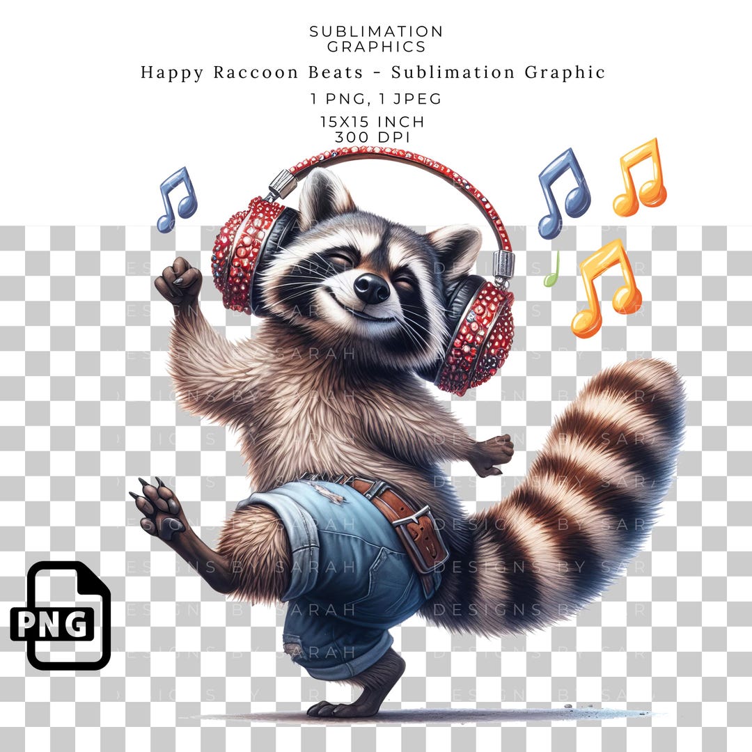 Dancing Raccoon With Glitter Headphones PNG: Sublimation/dtf Graphic - Etsy