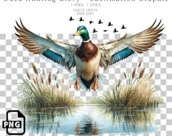 Mallard Duck Hunting PNG: Waterfowl Sublimation Graphic