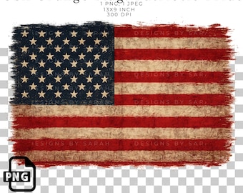 Diseño de sublimación de bandera estadounidense grunge: Bandera estadounidense desgastada PNG (descarga digital)