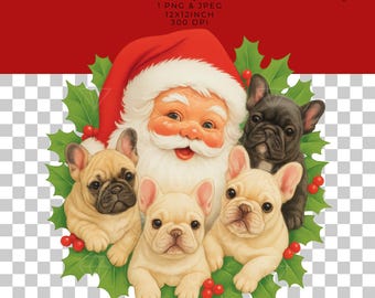 Vintage Santa French Bulldog Pet Dog Holiday Sublimation Graphic (PNG & JPEG)
