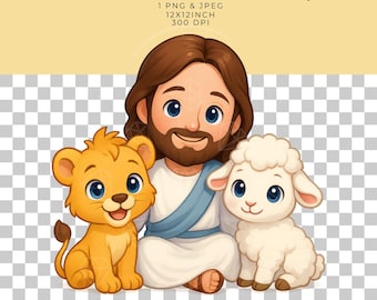 Jesus Lion and Lamb Sublimation Graphic: Christian Faith PNG JPEG