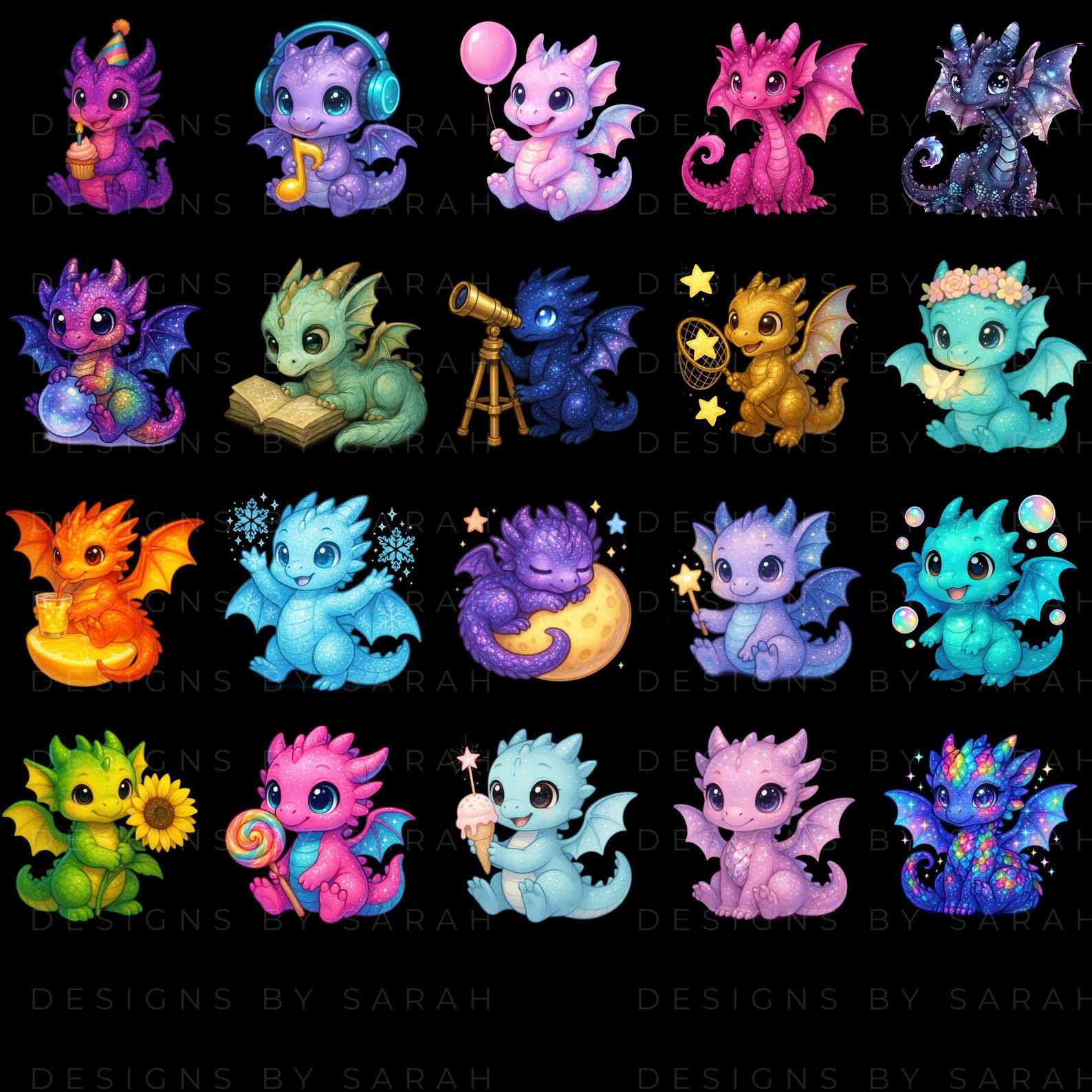 Rainbow Dragon Babies Clipart Bundle: Celestial PNG Graphics - Etsy