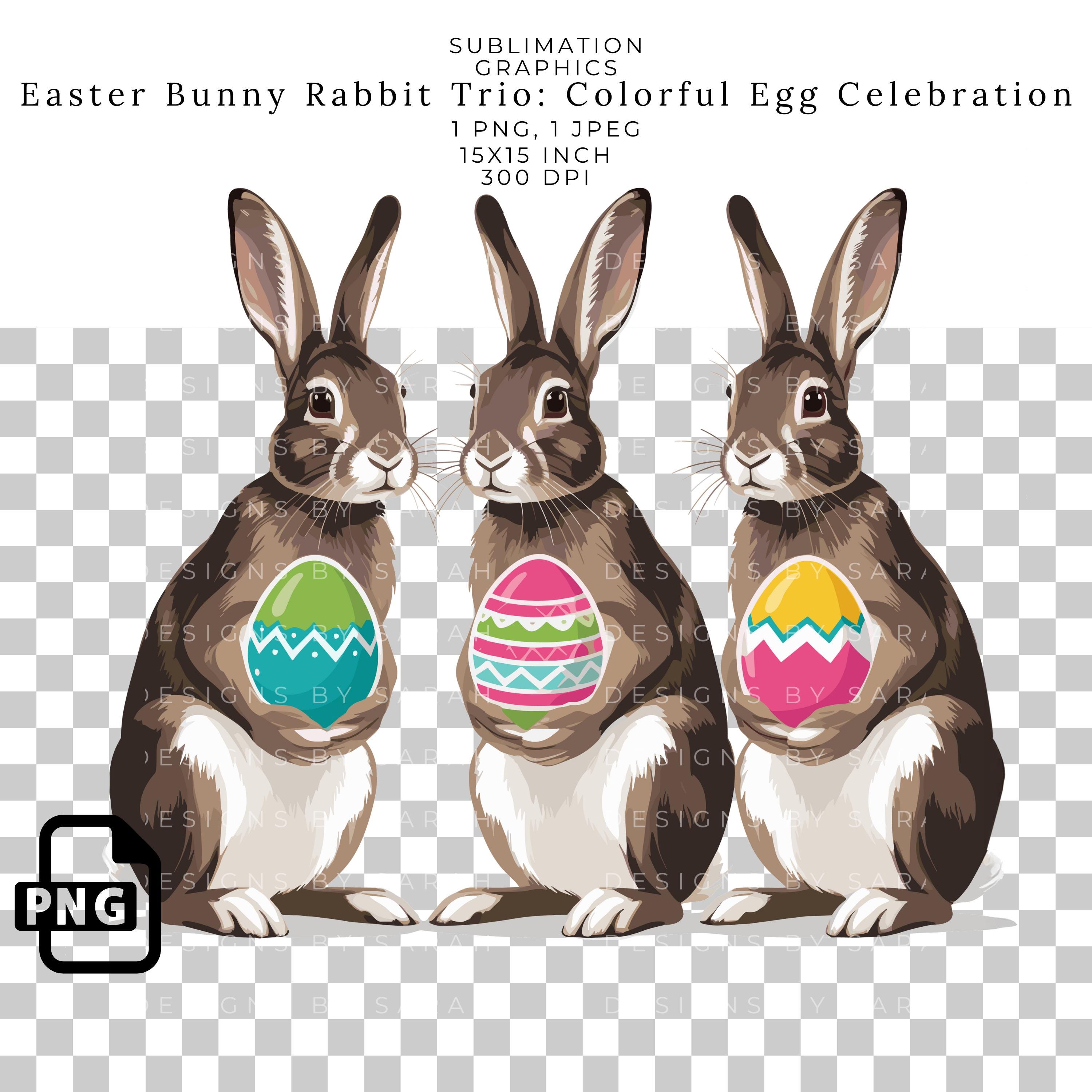 Easter Bunny Trio PNG: Colorful Eggs Clipart (digital Download) - Etsy