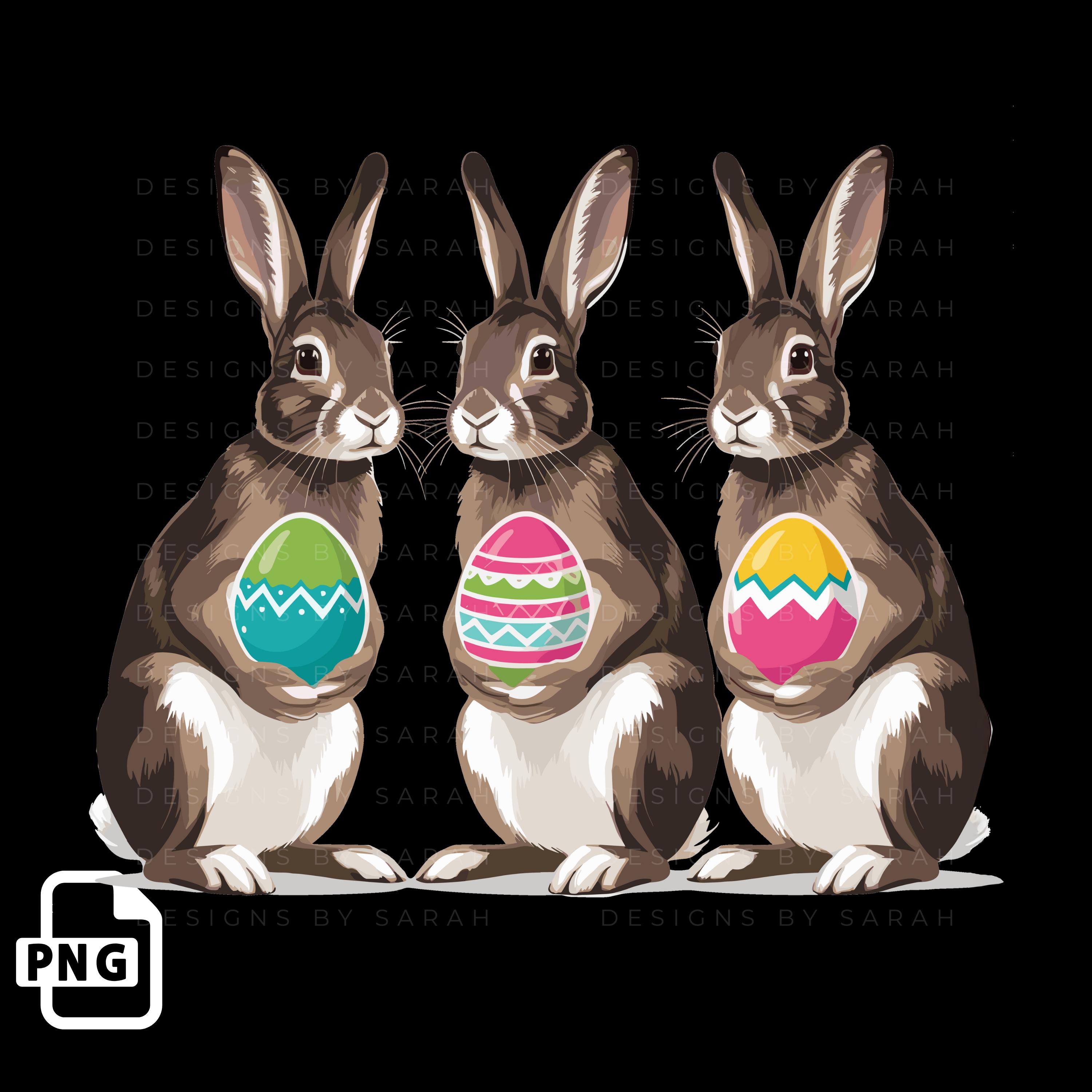 Easter Bunny Trio PNG: Colorful Eggs Clipart (digital Download) - Etsy