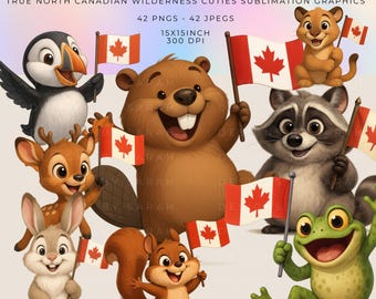 Canada Day Animal Clipart: 42 PNG/JPEG Designs for Sublimation