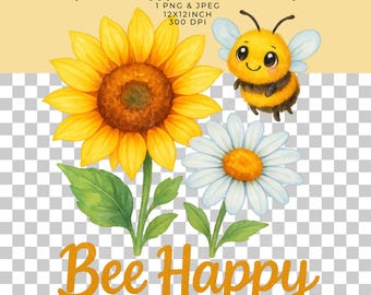 Bumblebee Sunflower Sublimation Graphic: Summer Floral Design (Digital Download)