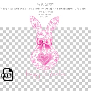 Fröhliche Ostern Pink Toile Bunny Design, Sublimation PNG Clipart Vintage Osterhase Grafik für T-Shirts, Tassen, Karten, Kunsthandwerk, DTF Transfers