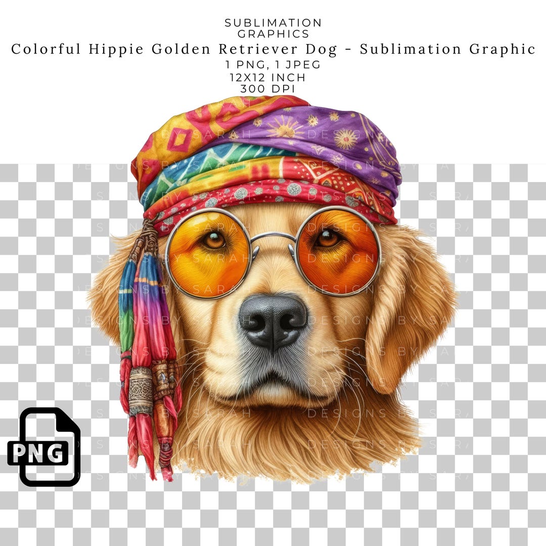Retro Hippie Golden Retriever PNG: Colorful Dog Sublimation Graphic - Etsy