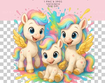 Rainbow Pegasus Pony Sublimation Graphic: Kids' Crafts Clipart (Digital Download, 12x12 PNG/JPEG)