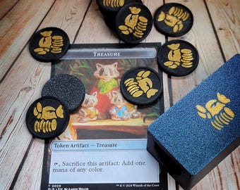 MtG ダンジョントークン - ダンジョン4個と宝物カウンター3個 - 金と銀