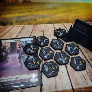 Compact Sized 1/1 Human Tokens (set of 18) with Case for Magic The Gathering (MTG) - Human soldier tokens, assorted human tokens