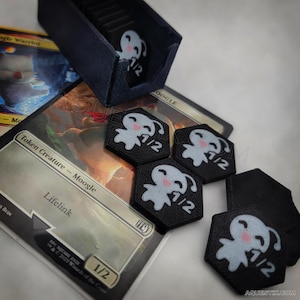 Compact Sized 1/2 Moogle Tokens (set of 18) with Case for Magic The Gathering (MTG) / White Moogles Final Fantasy MTG / Terra / Yshtola