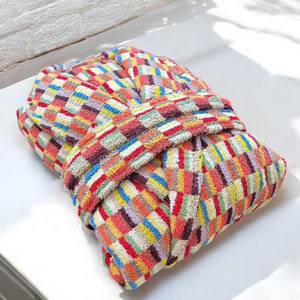 Veelkleurige badjas van Turks katoen: handgeweven badjas van biologisch katoen