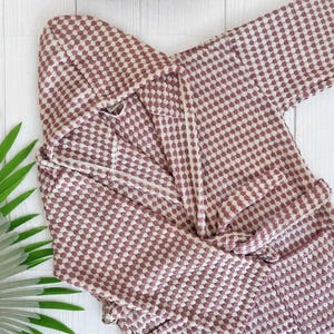 Dusty Rose Pink Hooded Turkish Bathrobe: Handwoven Organic Cotton Robe