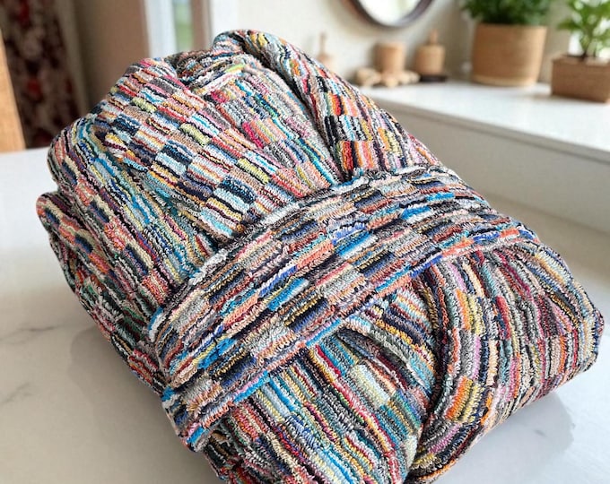 Multicolor Turkish Cotton Bathrobe: Handwoven Organic Cotton Robe