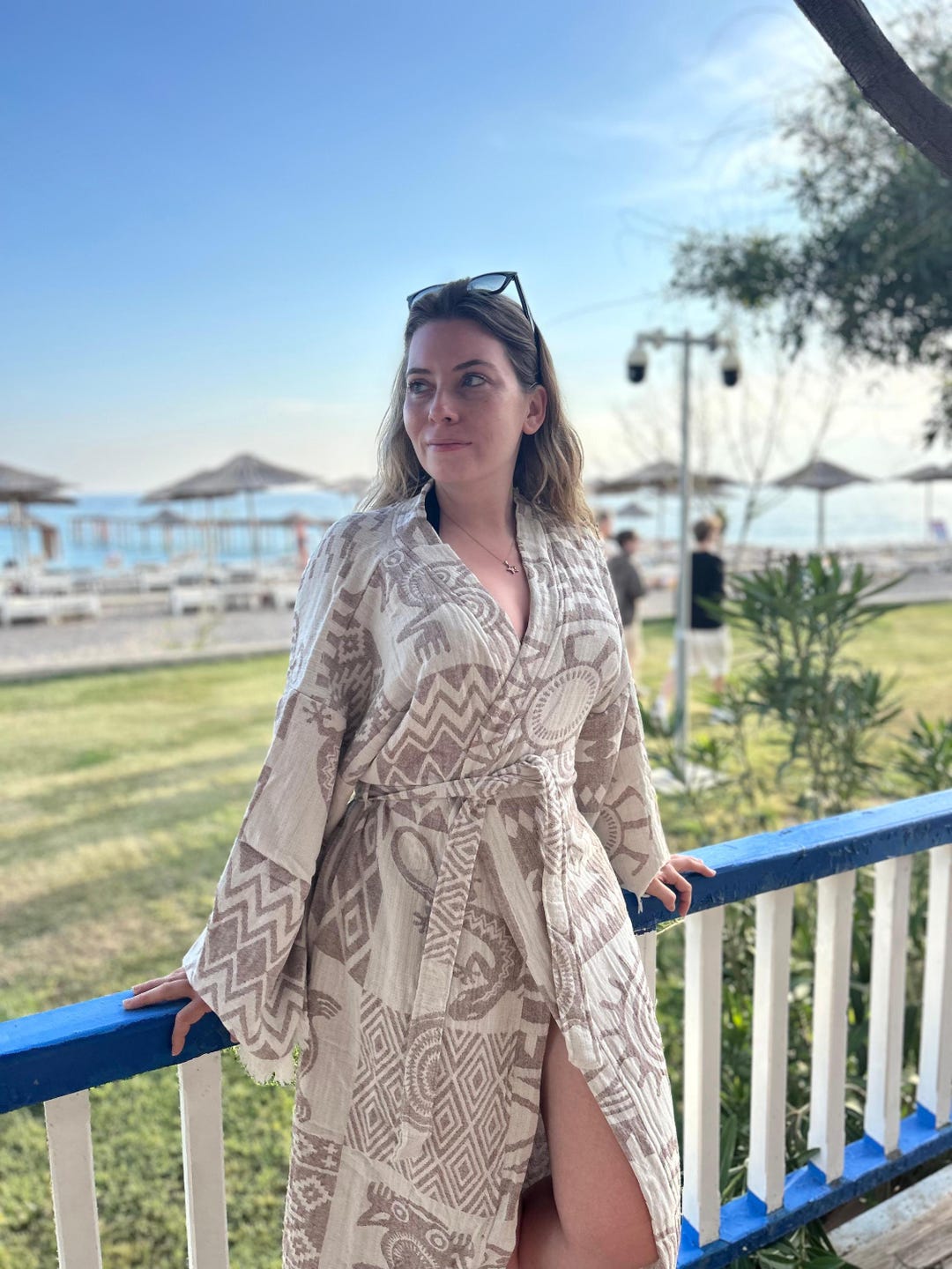 Ethnic Muslin Kimono Robe: Celestial Sun, Moon, Stars - Boho Beach ...
